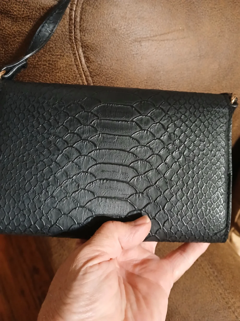 Textured Black Crossbody with Gold-Tone Lock